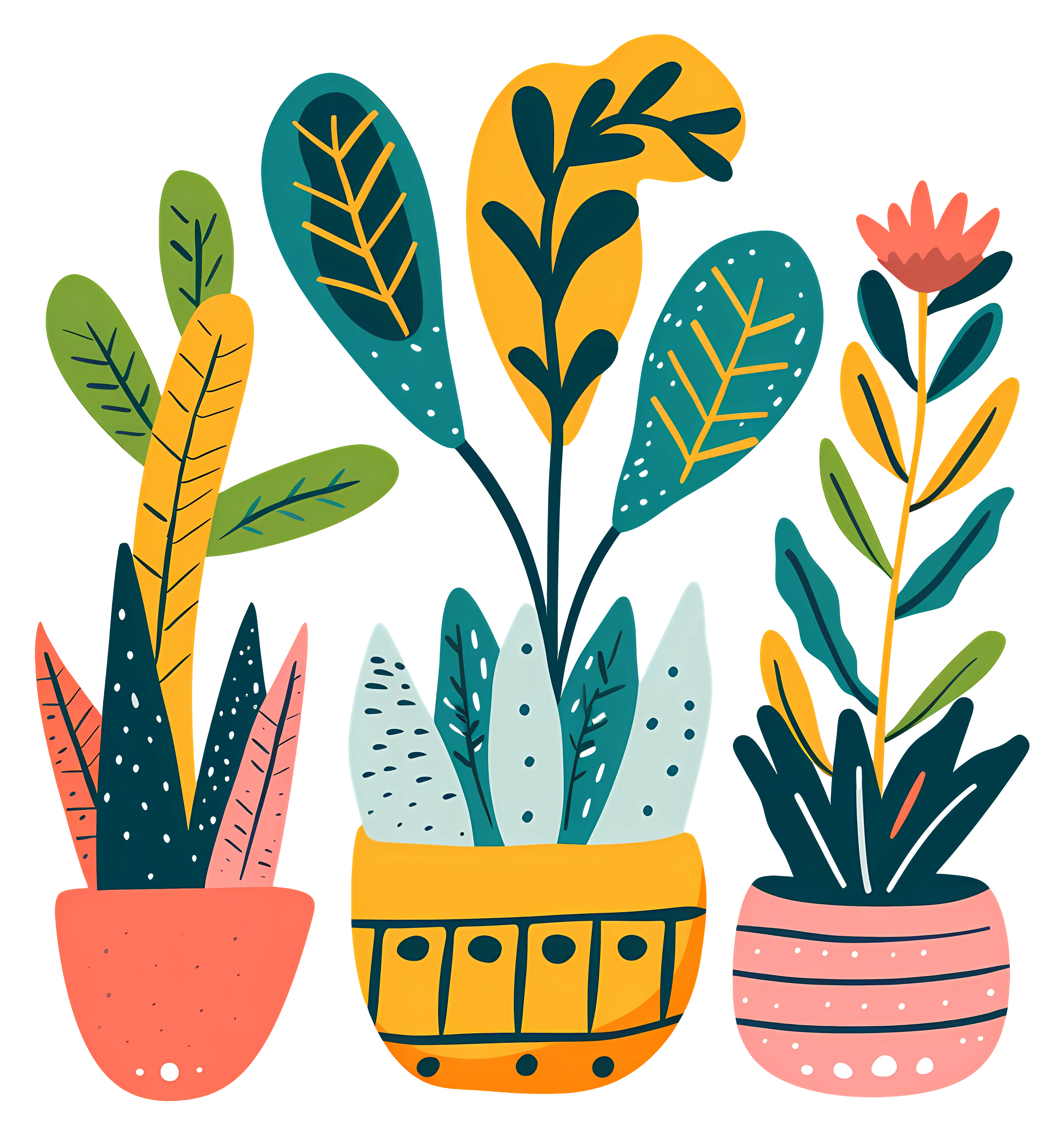 Colorful Potted Plants Illustration
