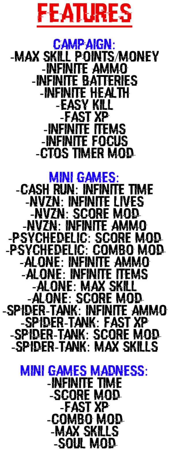 Game Cheat Features List