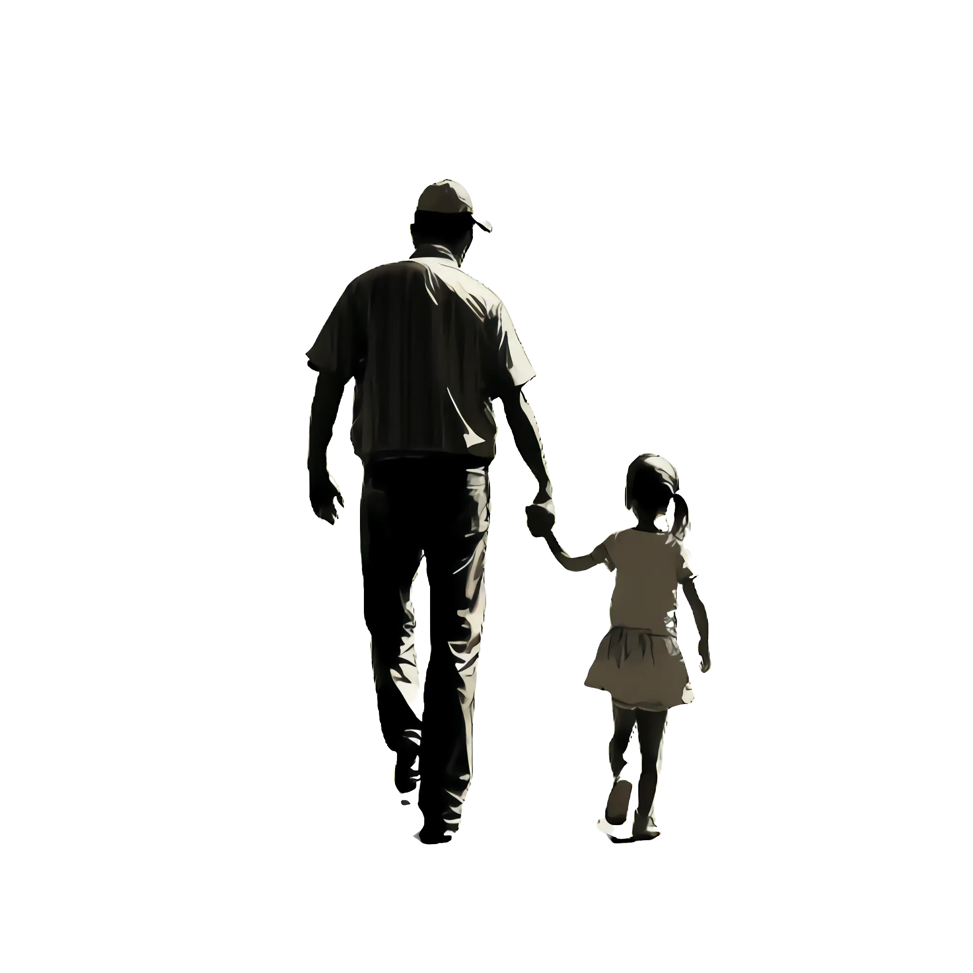 Silhouette of Father and Daughter Walking Together