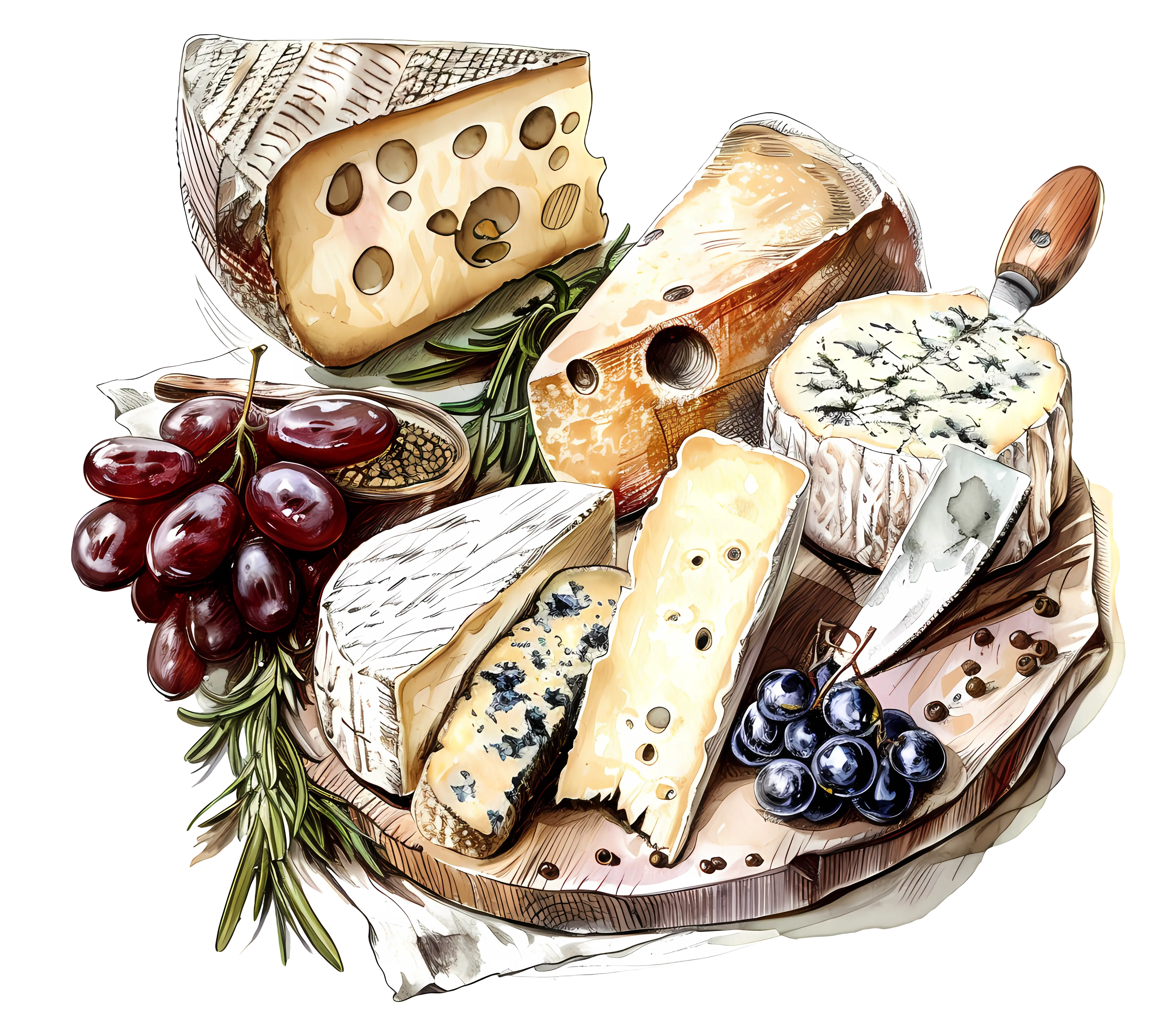 Cheese Platter with Grapes and Knife
