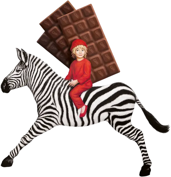 Child in Red Riding Zebra with Chocolate
