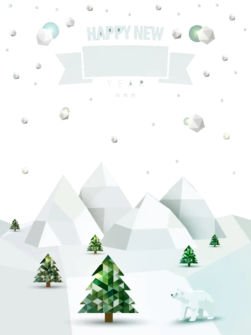 Snowy Christmas Scene with Mountains and Trees
