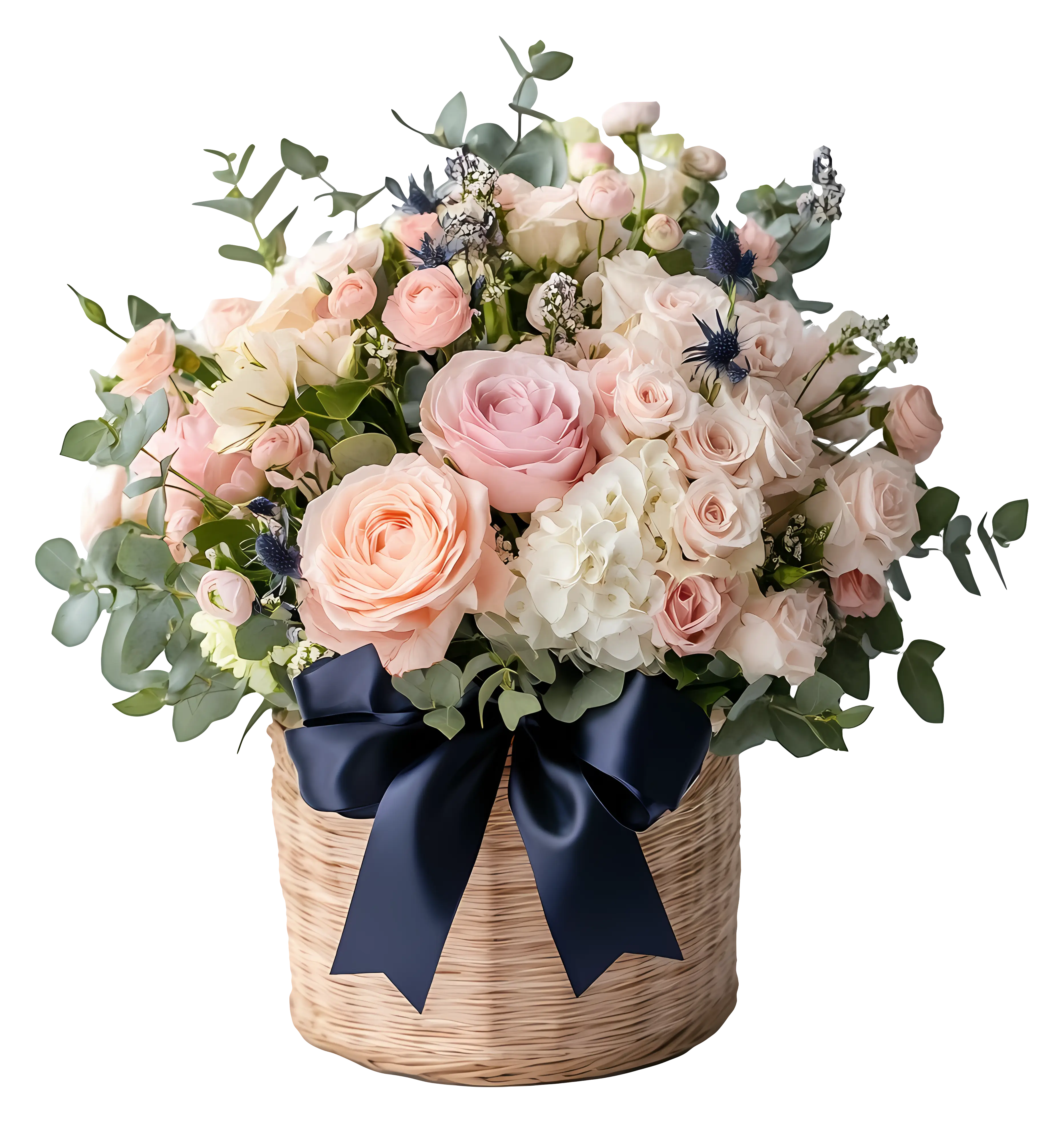 Elegant Pastel Rose Flower Basket Design