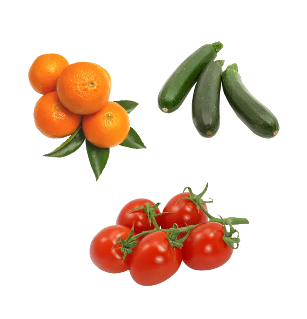 Fresh Oranges, Zucchini, and Tomatoes