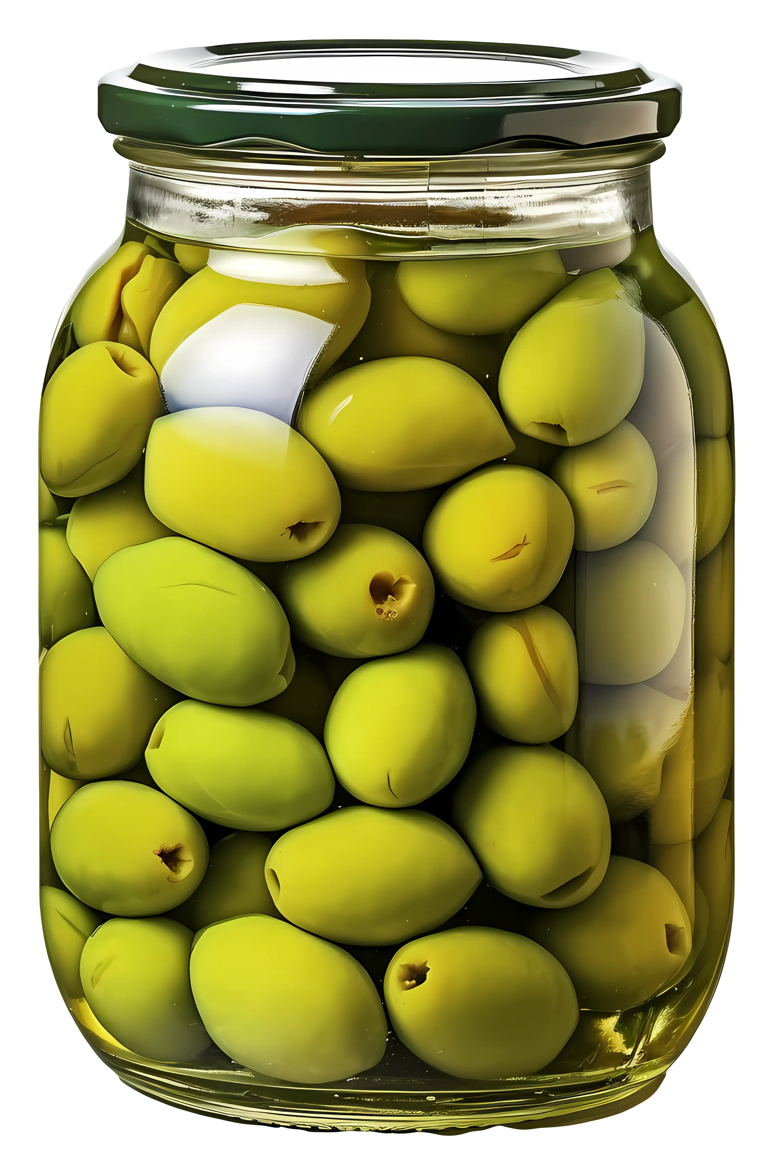 Illustration of Green Olives Preserved in a Jar