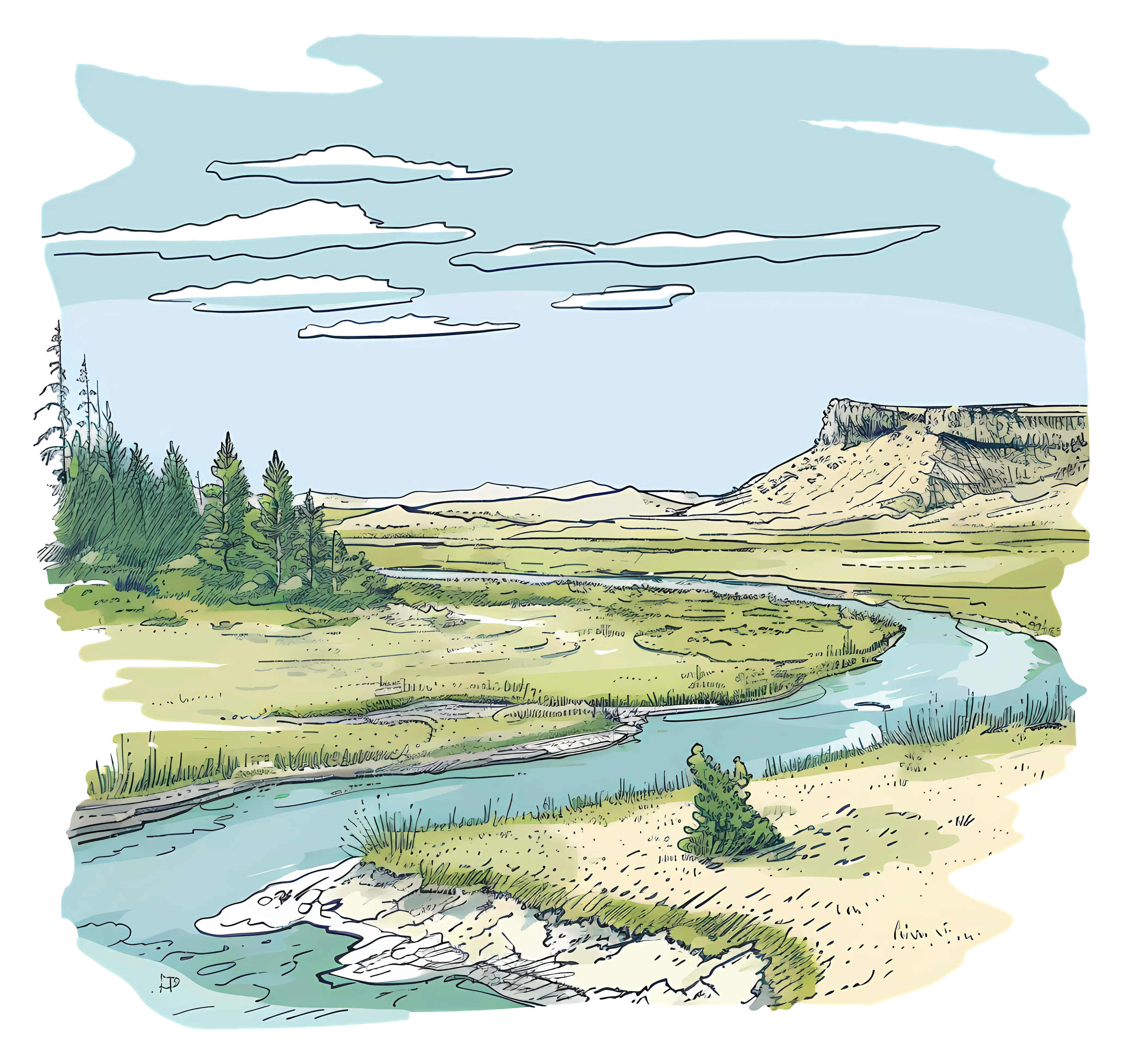 River Flowing Through Plains
