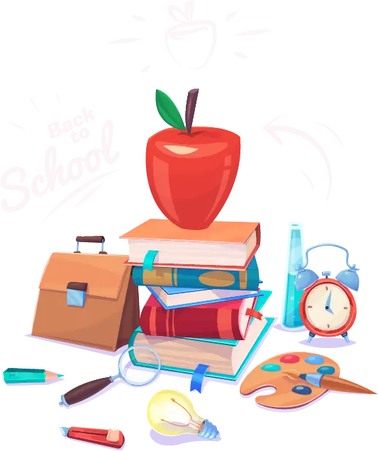 School Supplies with Apple and Books