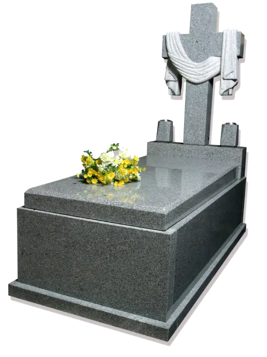 Grave with Cross and Yellow Flowers Decoration