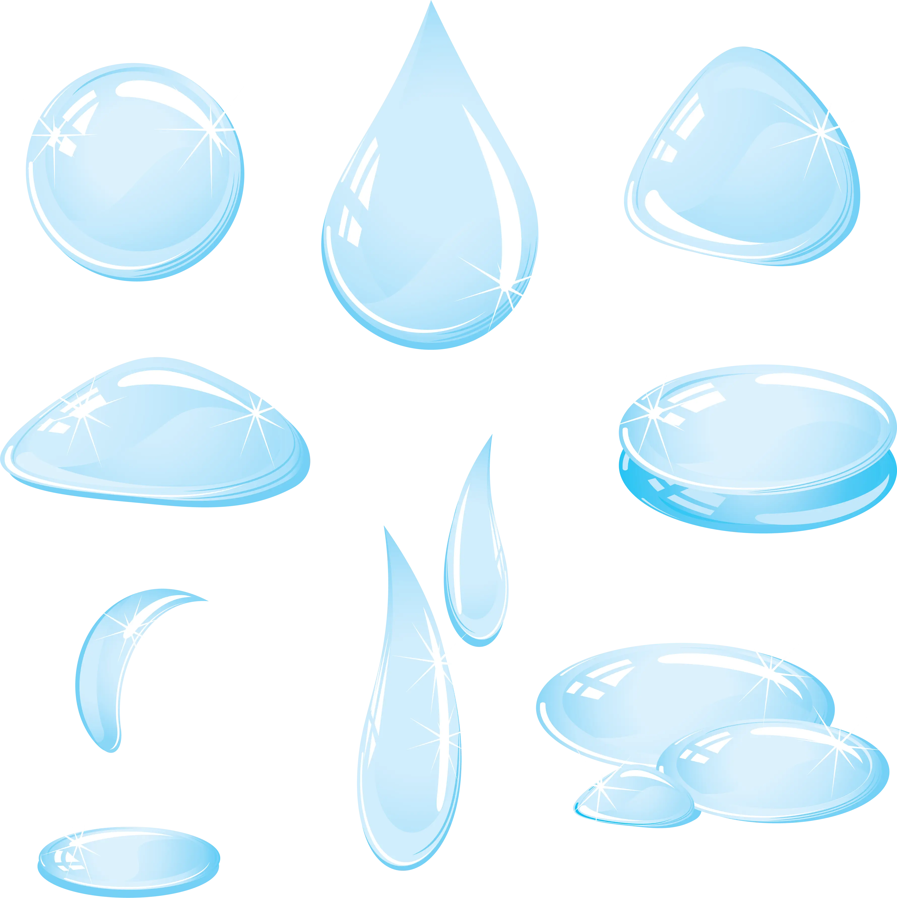 Shiny Water Droplets in Various Shapes