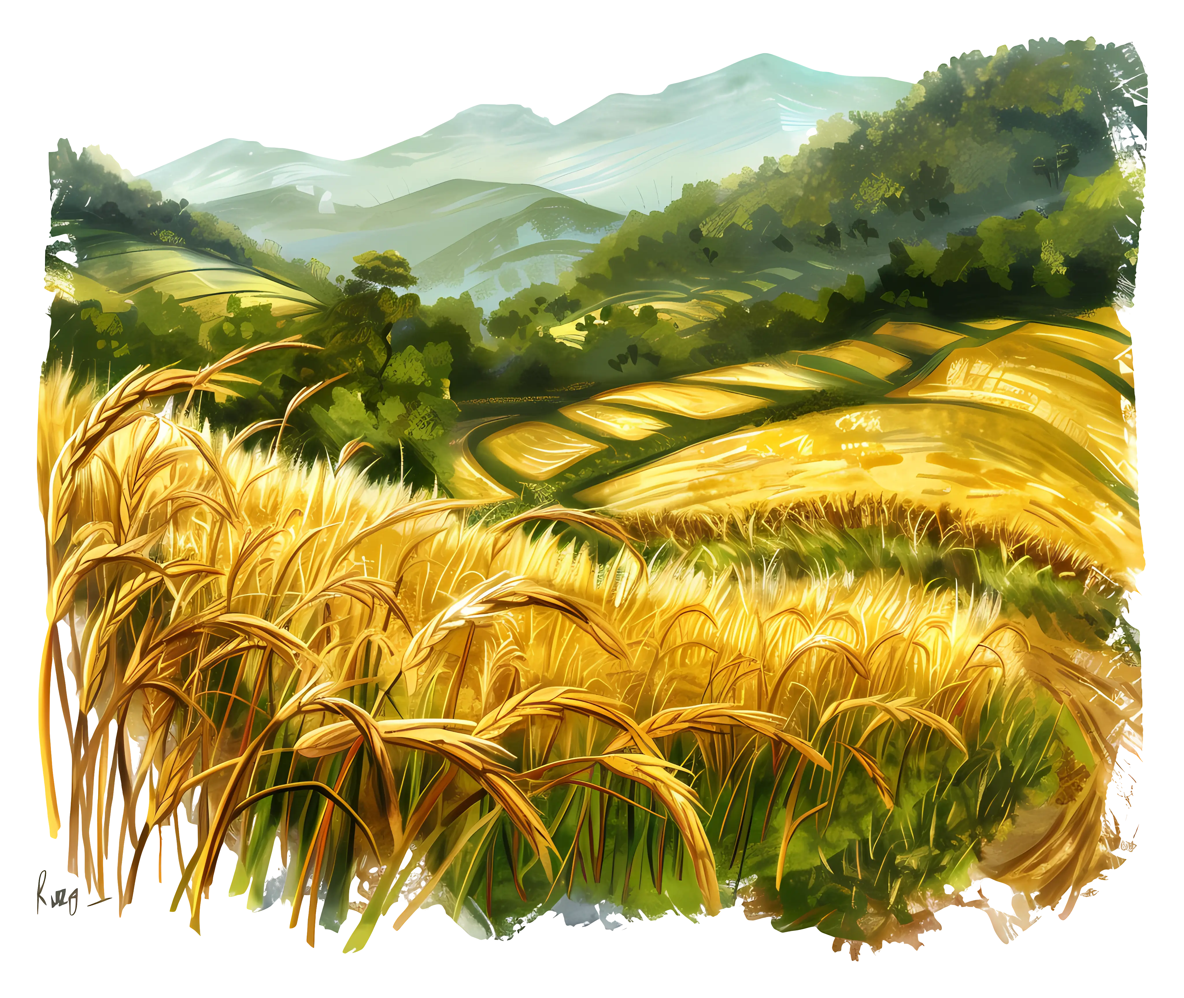 Golden Wheat Field in Countryside Landscape
