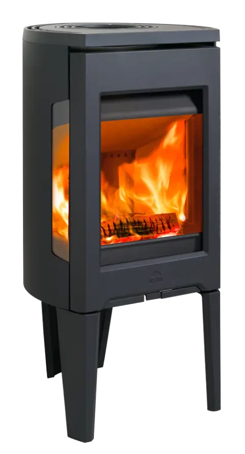 Modern Wood Burning Stove with Flames