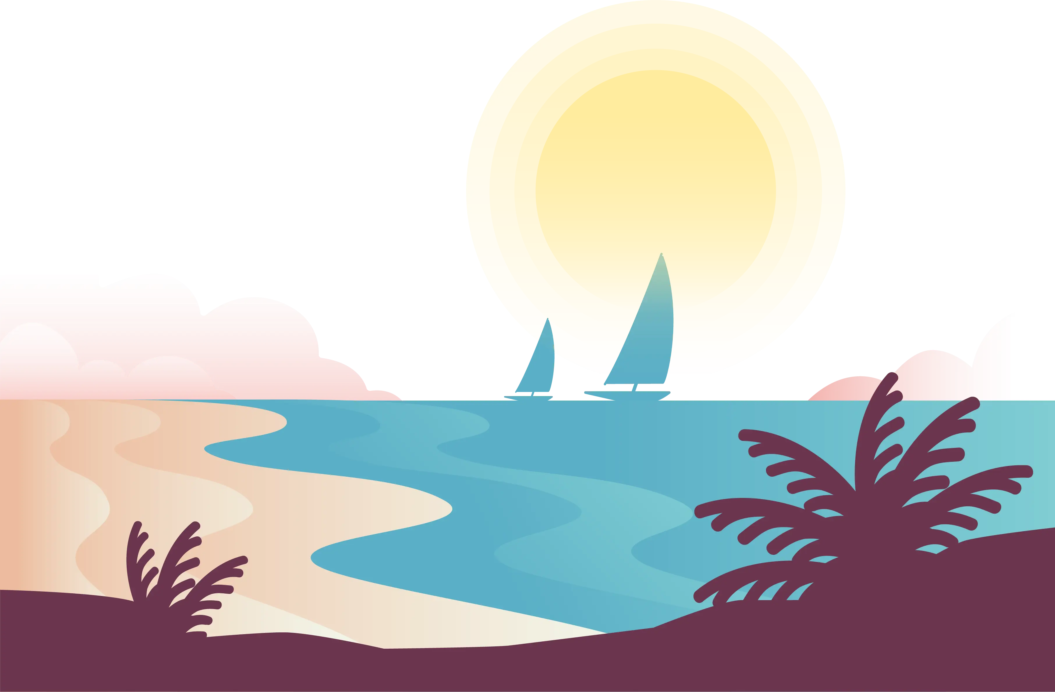 Beach Scene with Sailboats