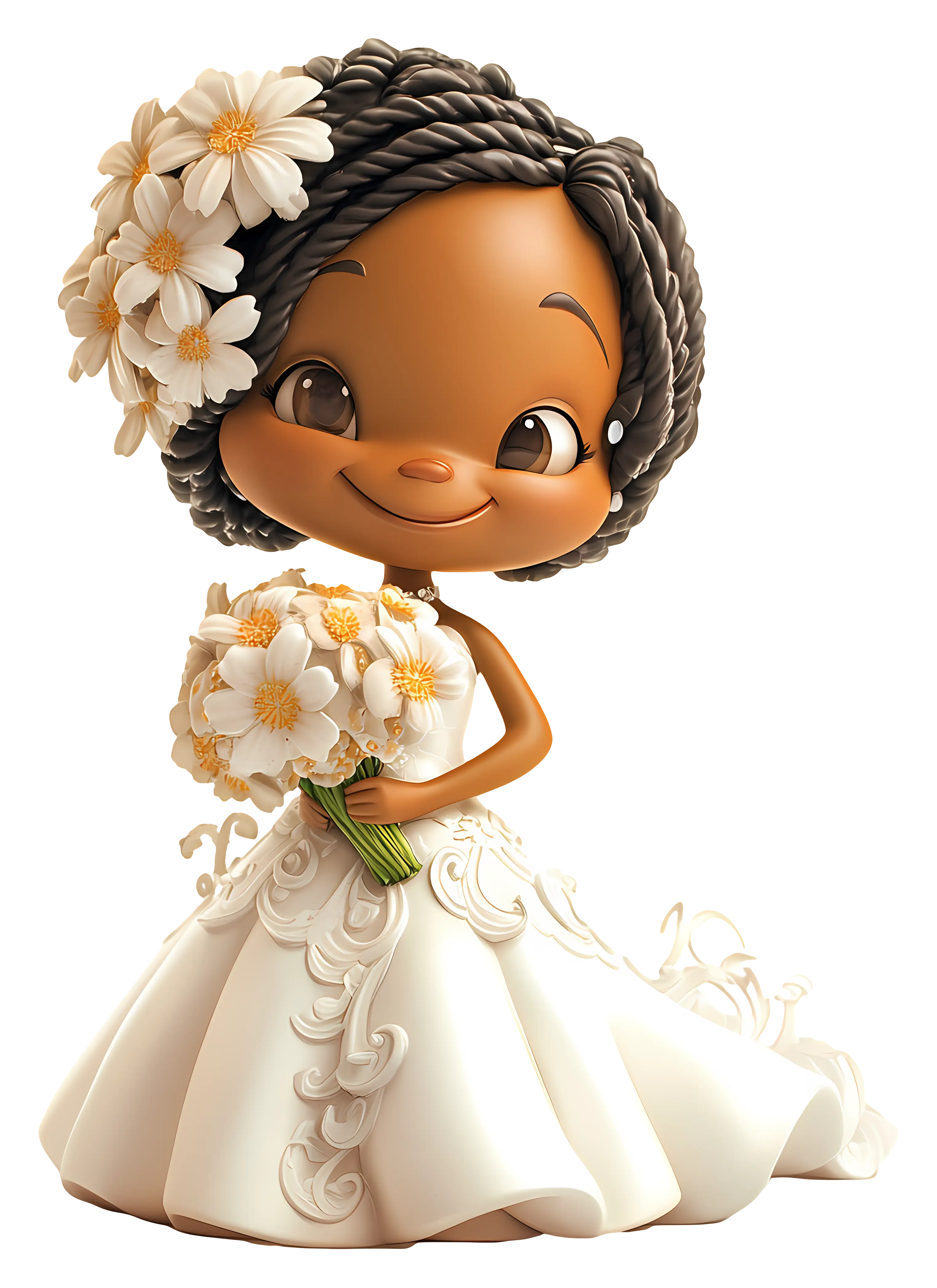 Adorable Cartoon Bride with Flowers