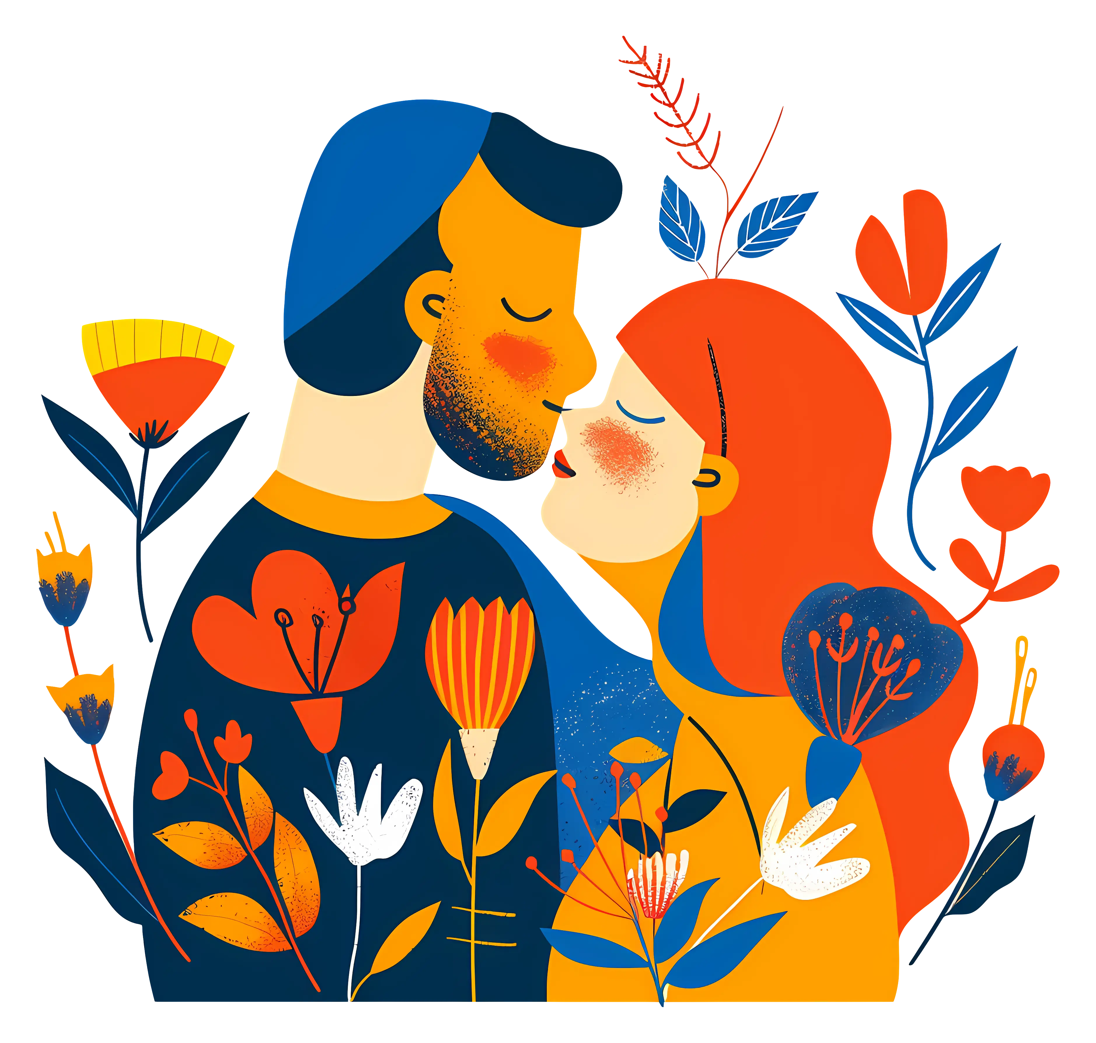 Colorful Modern Illustration of a Couple in Love