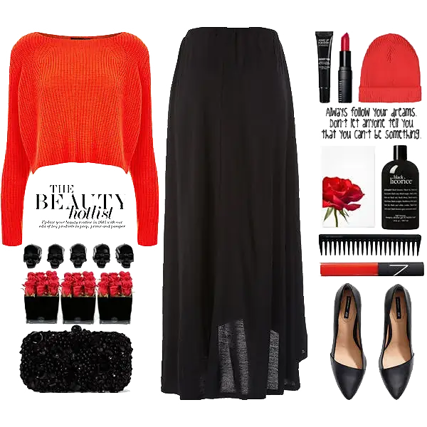 Stylish Red and Black Fashion Outfit with Accessories