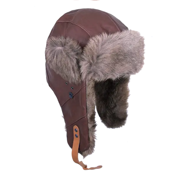 Brown Leather Aviator Hat with Fur Lining