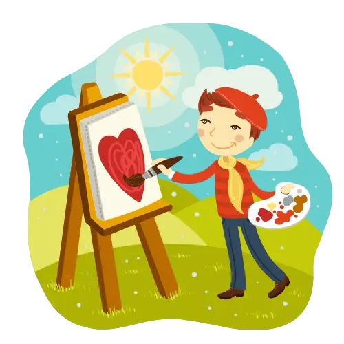Cute Painter with Heart Painting