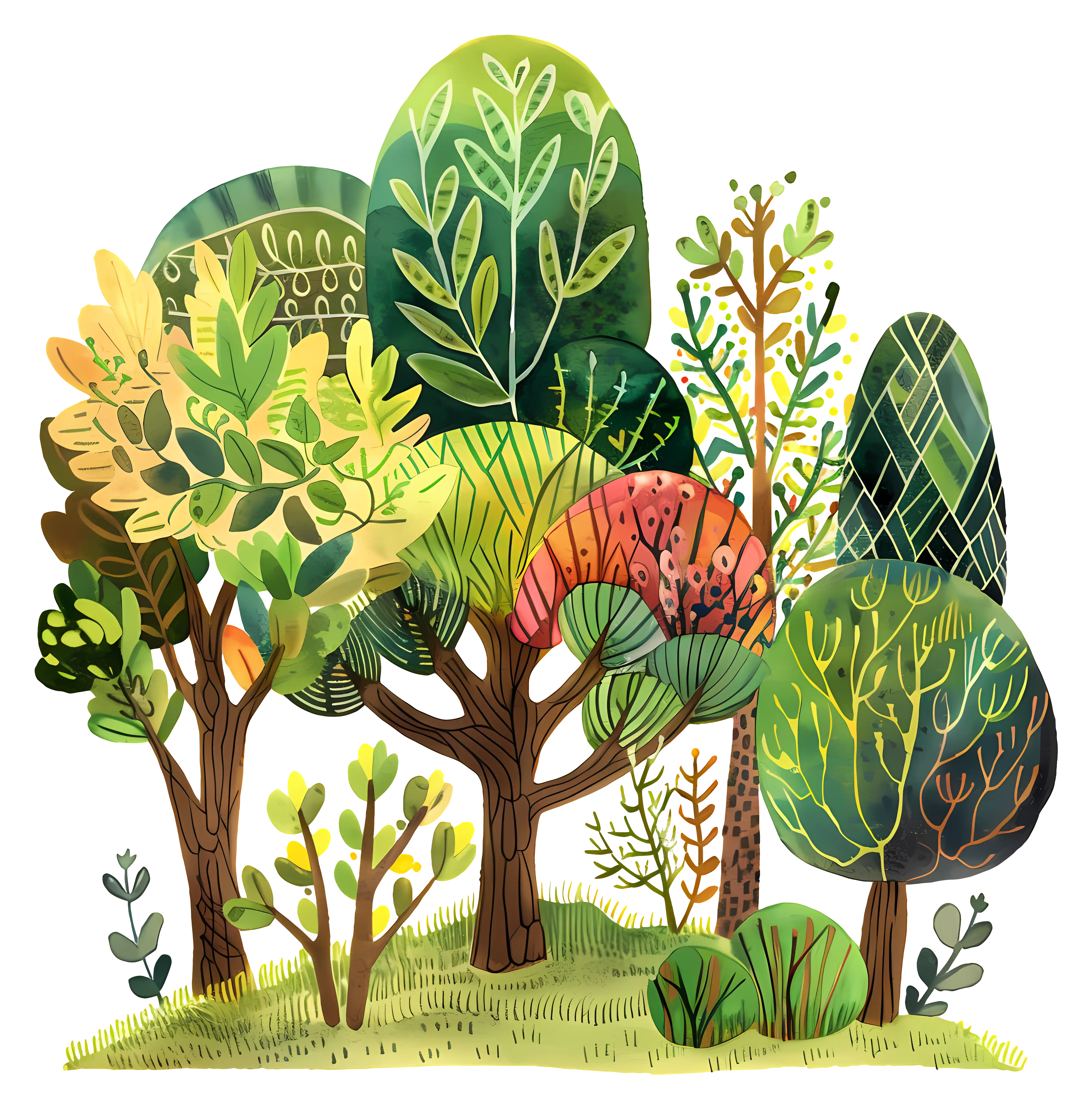Watercolor Forest Illustration with Trees