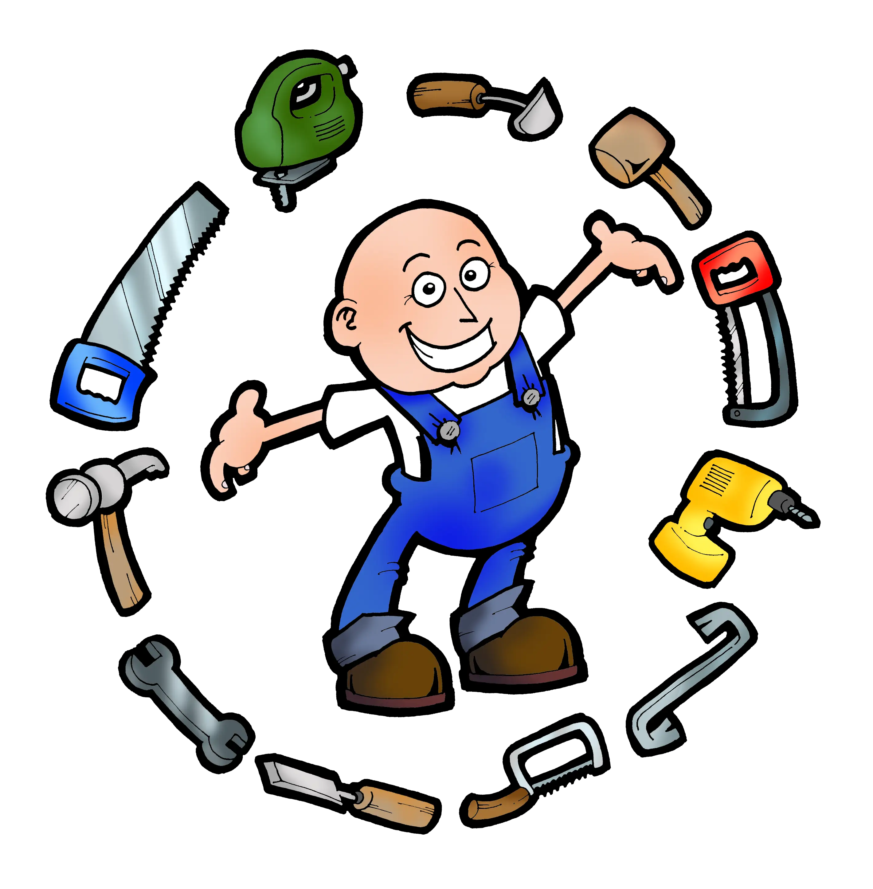 Cartoon Handyman with Tools