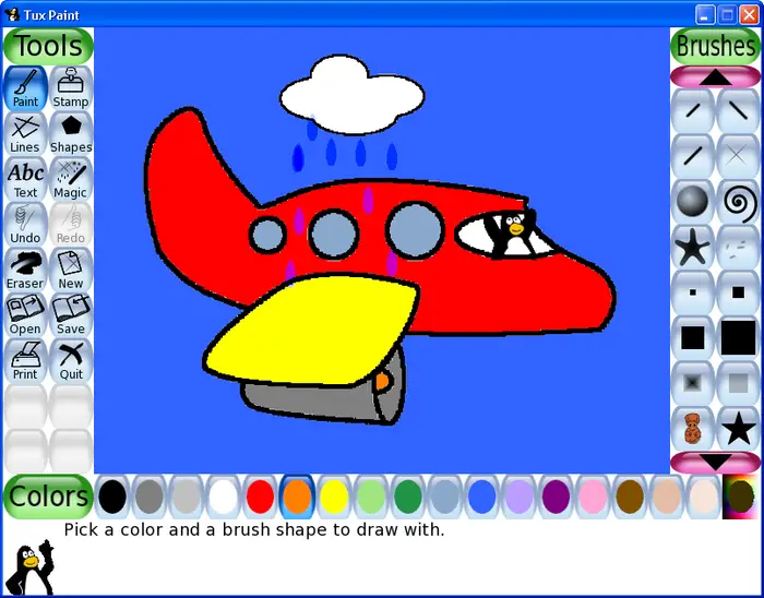 Red Airplane Drawing with Cloud