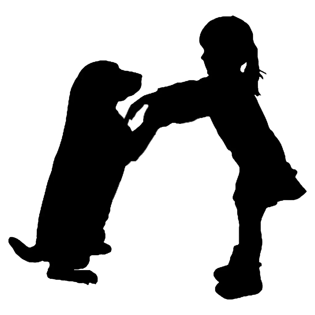 Silhouette of a Child Playing with a Dog