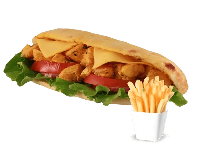 Chicken Sandwich and Fries Meal with Cheese Topping