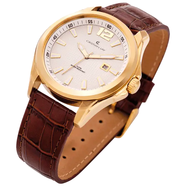 Elegant Gold Wristwatch with Brown Strap