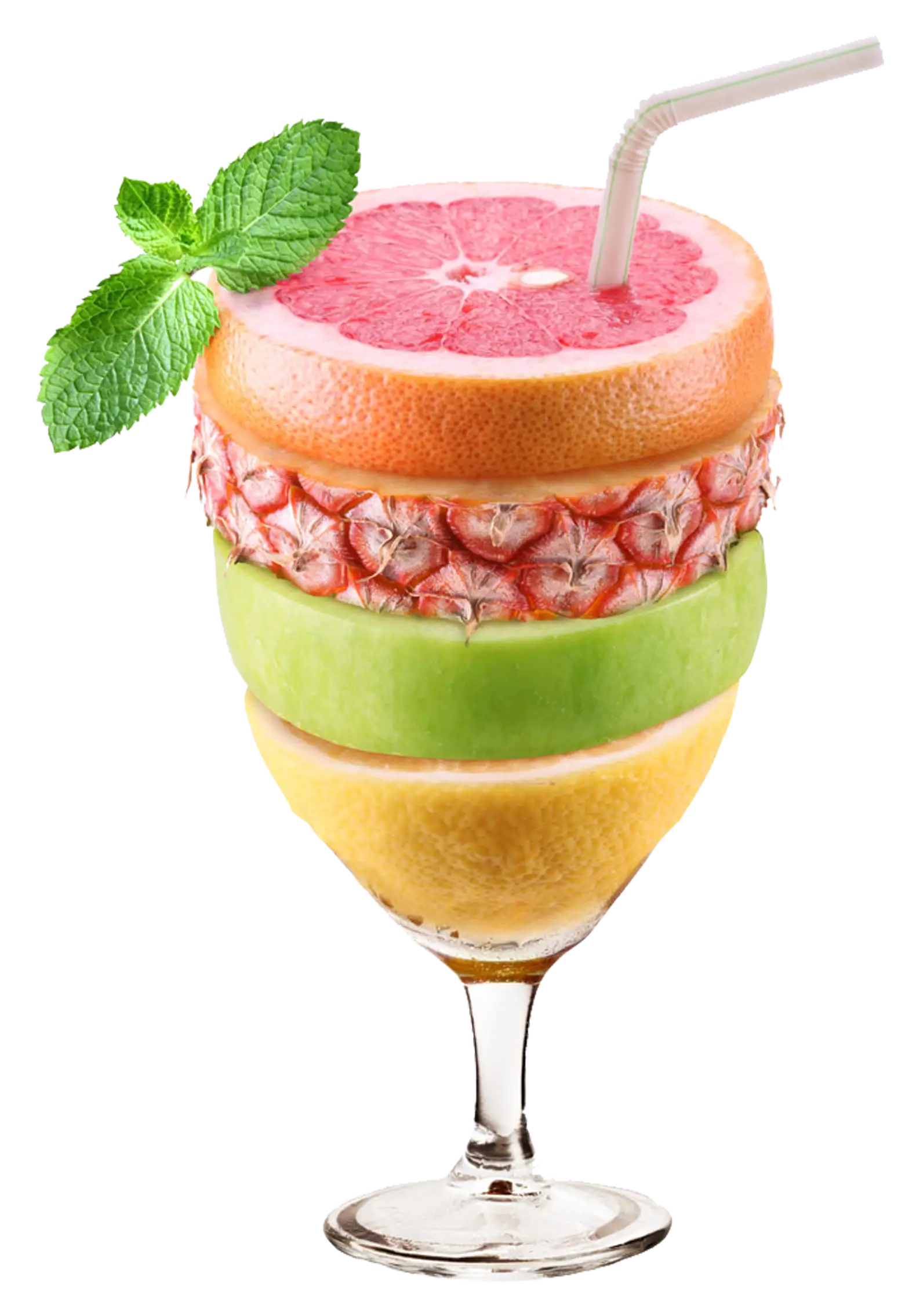 Layered Fruit Drink with Mint Garnish