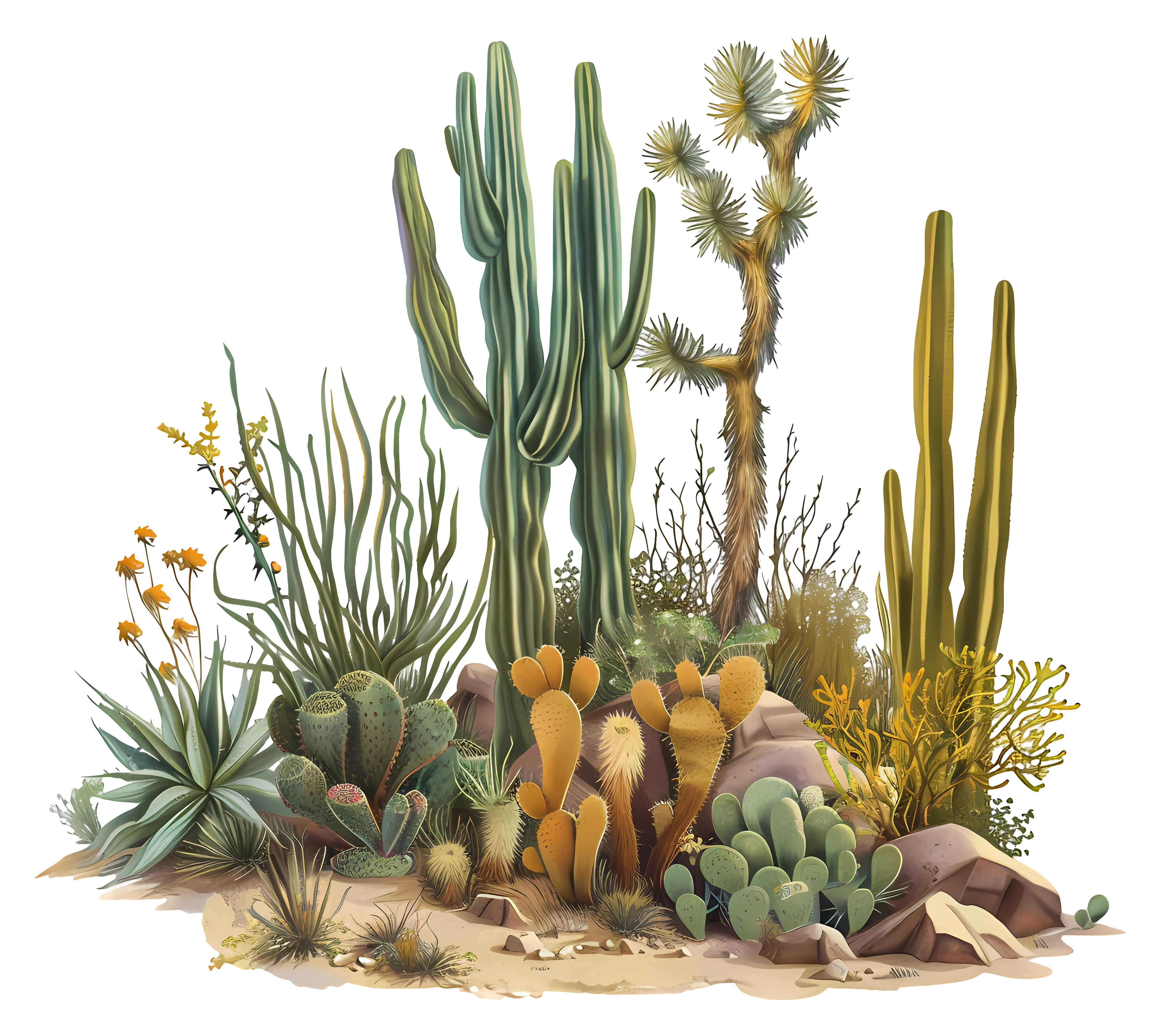 Vivid Desert Cacti Landscape Illustration