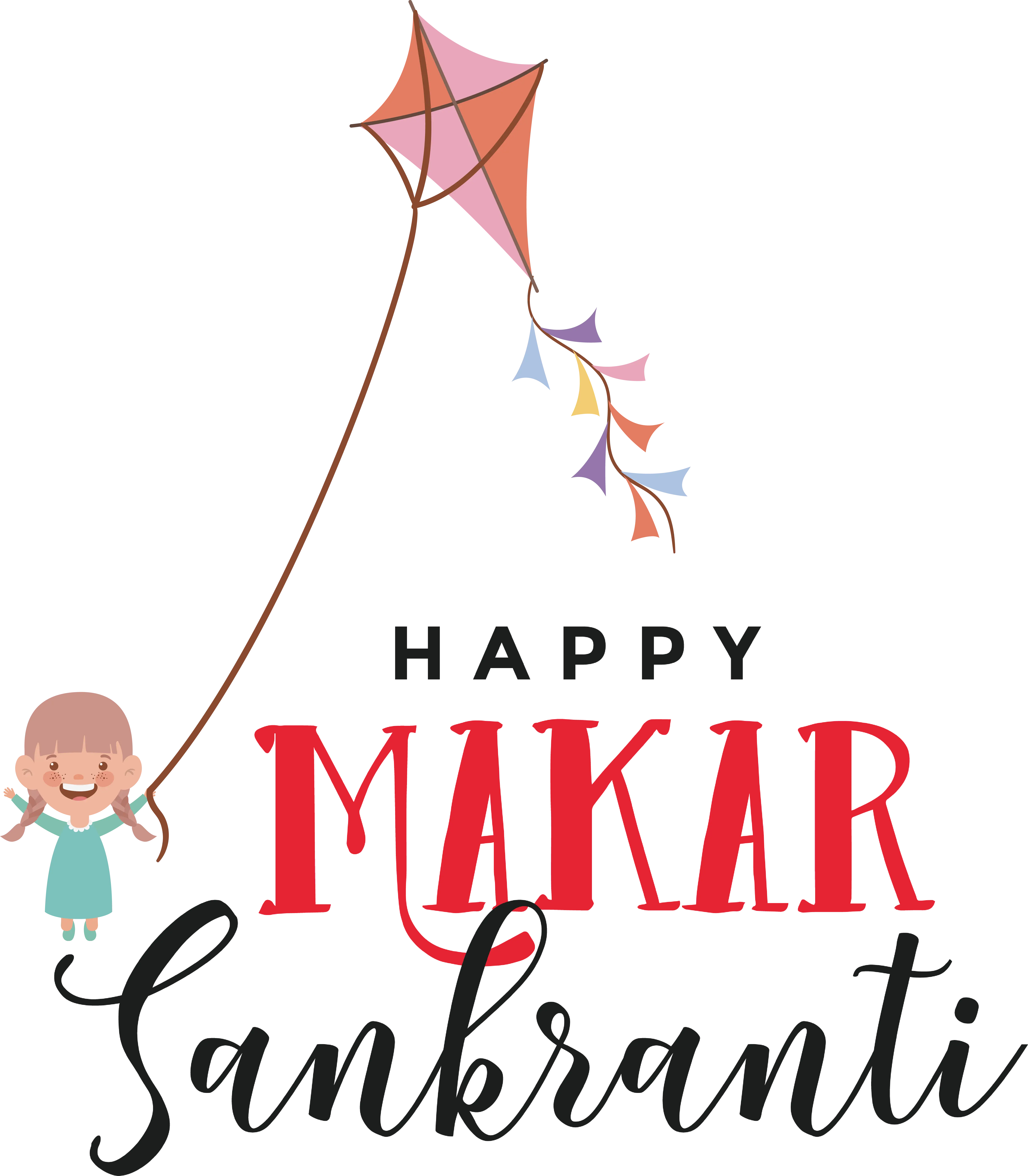 Girl Flying Kite Illustration for Makar Sankranti