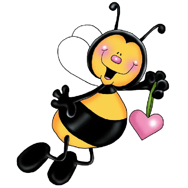 Happy Bee Cartoon Holding Heart