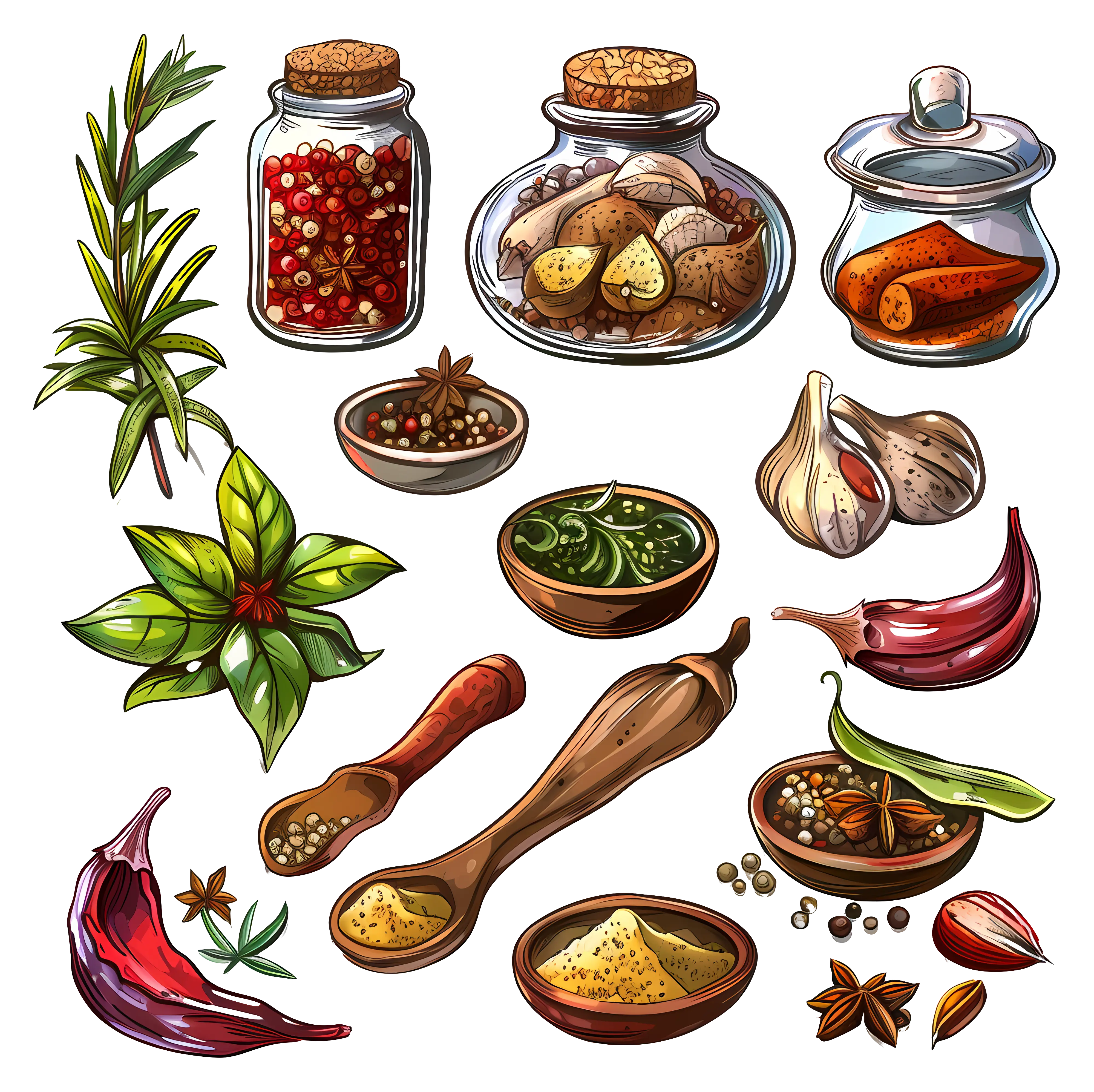 Herbs and Spices with Jars and Garlic