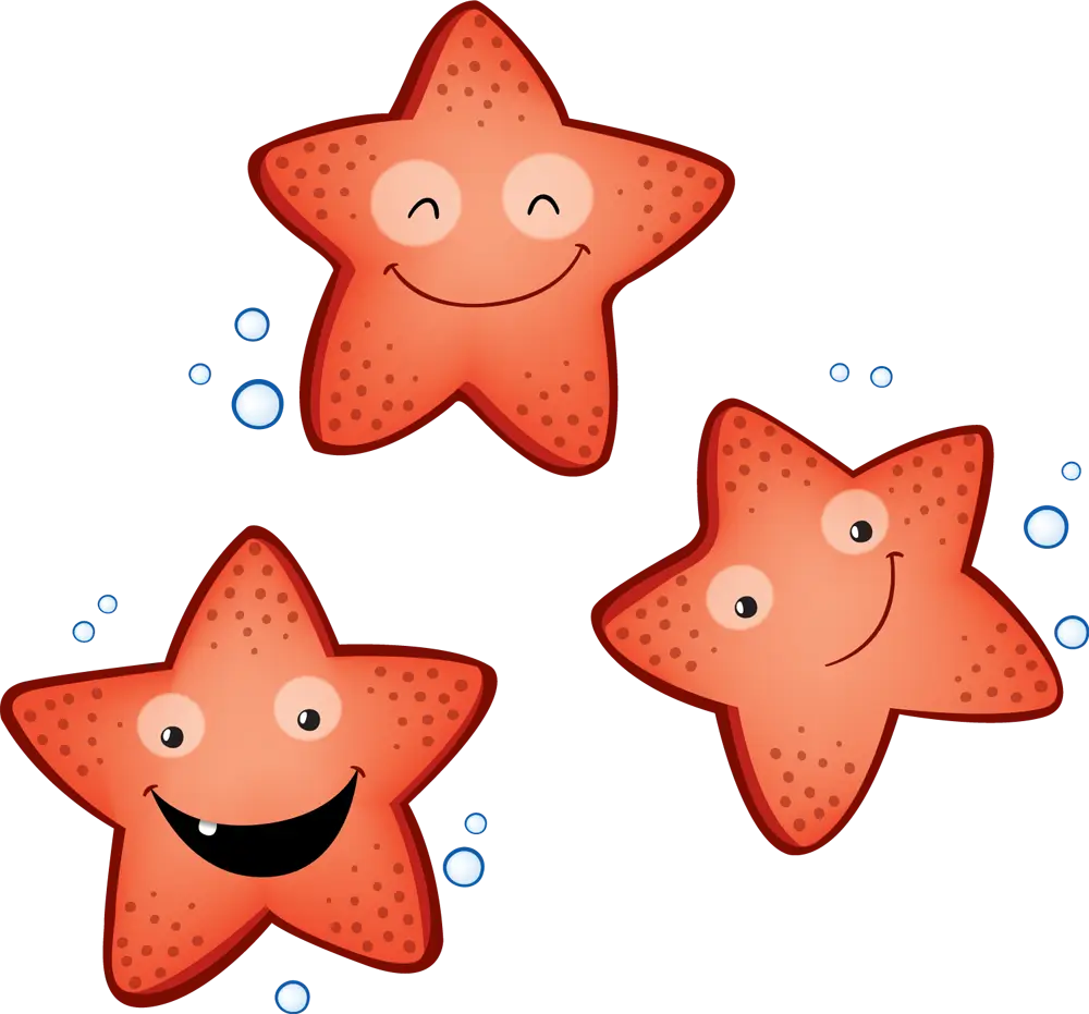 Smiling Cartoon Starfish Trio