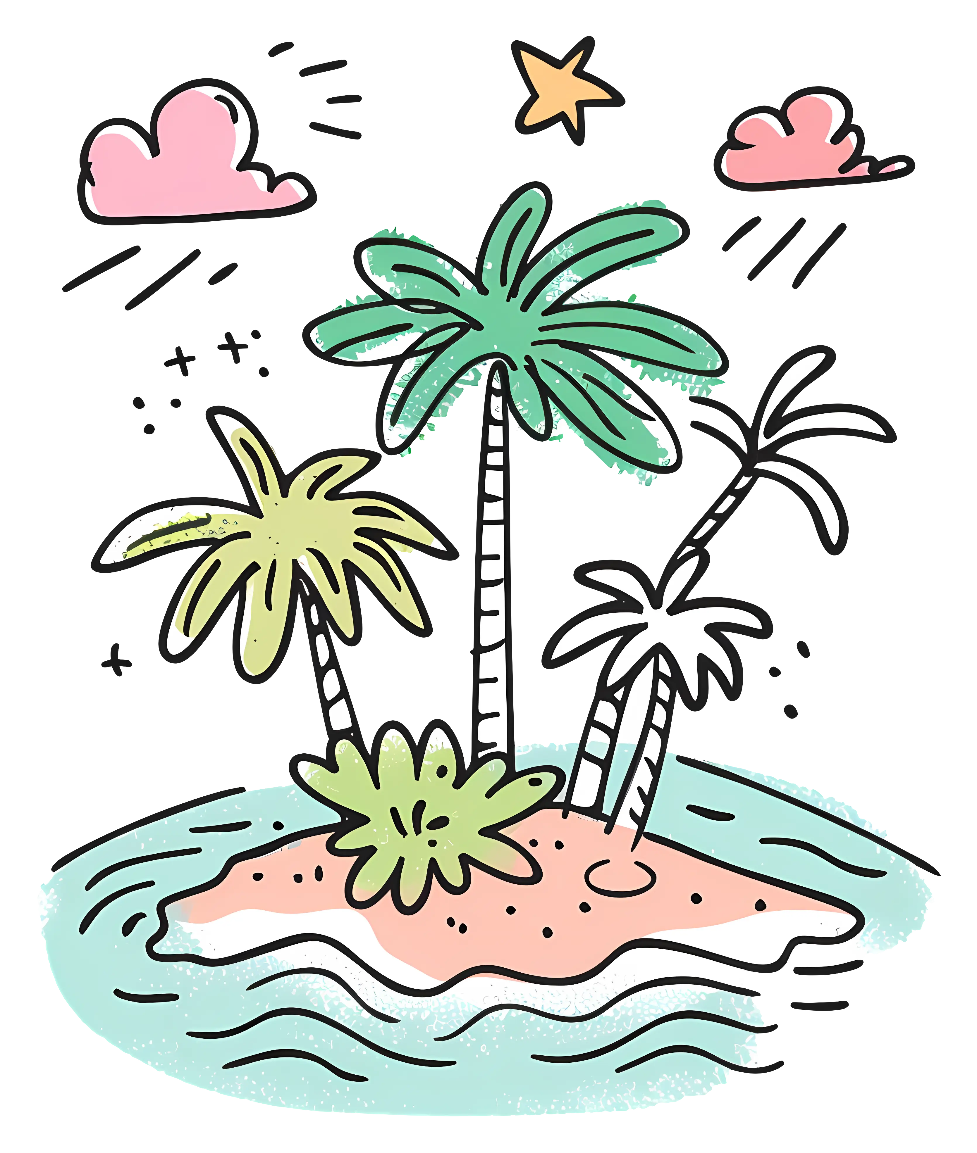 Tropical Island with Palm Trees