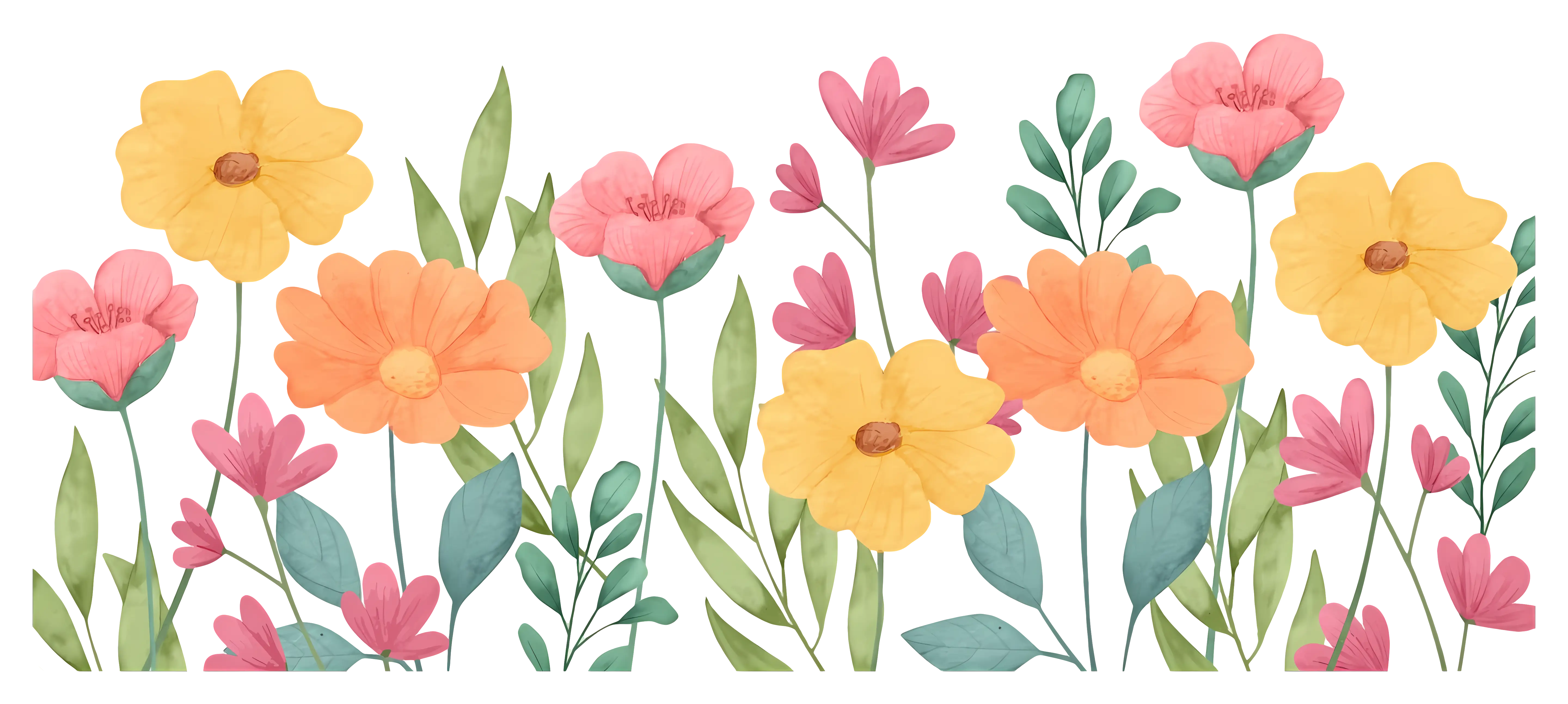 Illustration of Colorful Flowers and Leaves