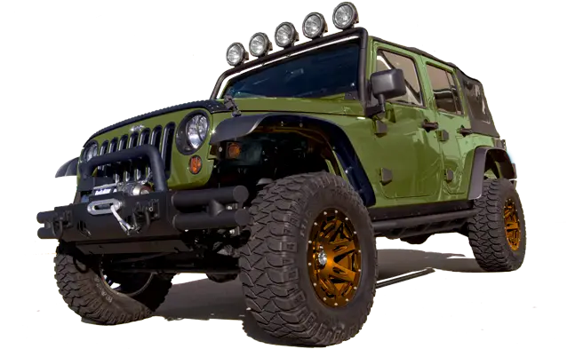 Green Off-Road Jeep with Mounted Lights