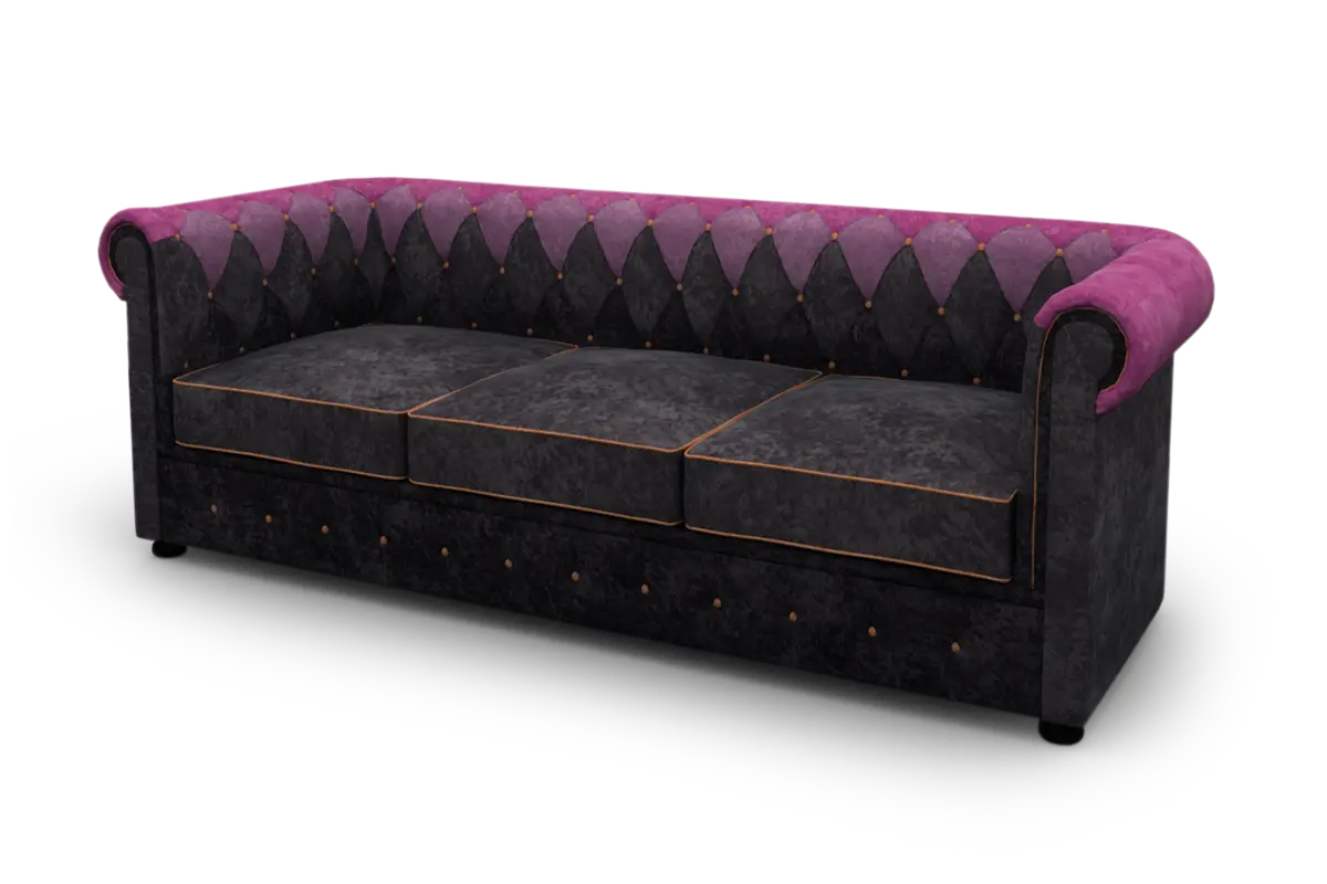 Gray Velvet Sofa with Purple Accents