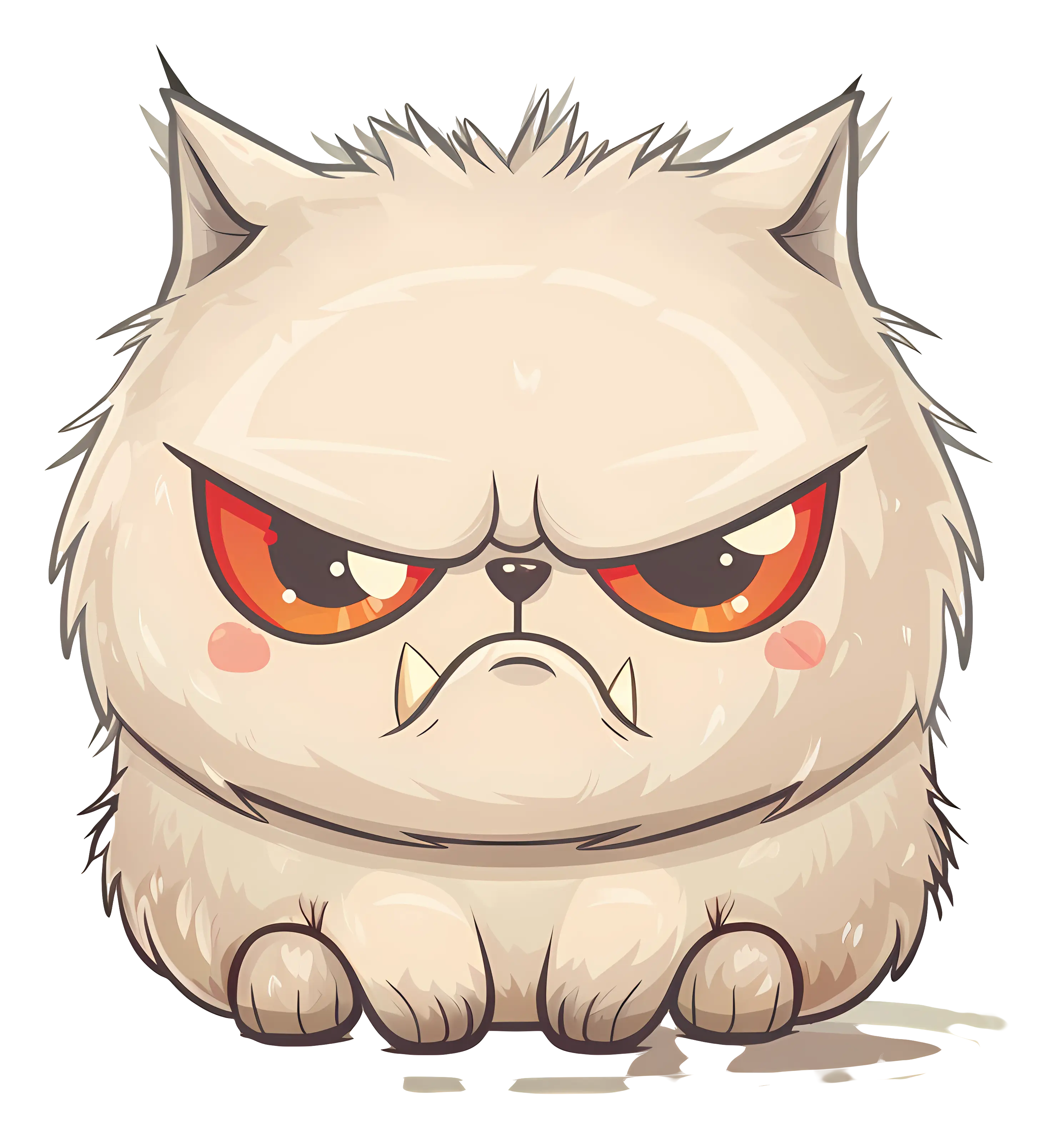 Grumpy Fluffy Cartoon Cat with Angry Expression