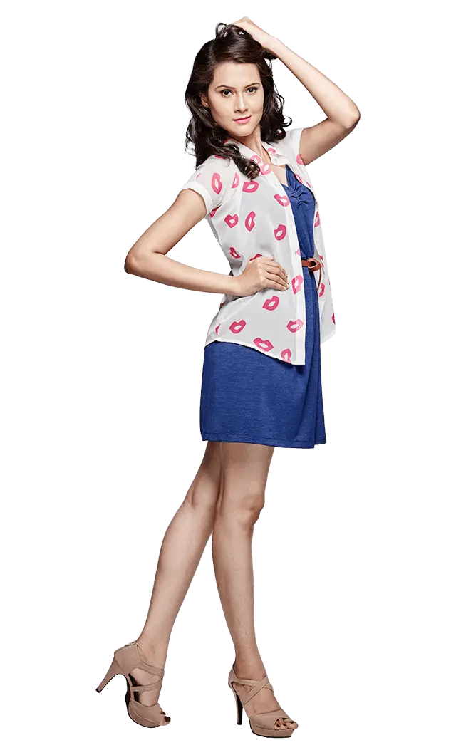 Fashionable Woman in Blue Dress