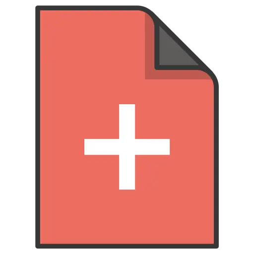 Red Medical Document with Cross Icon