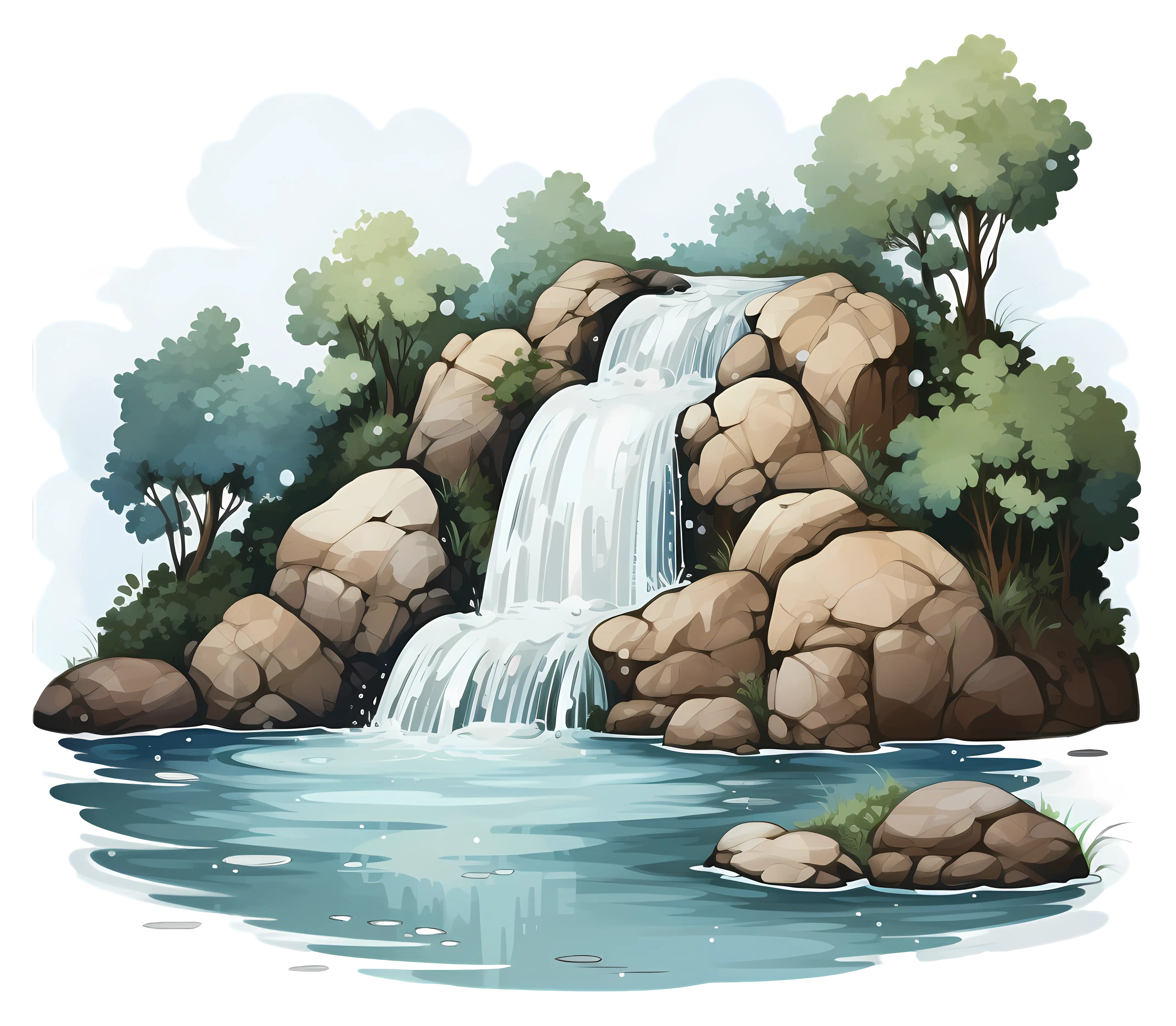 Scenic Waterfall Flowing Through Rocks