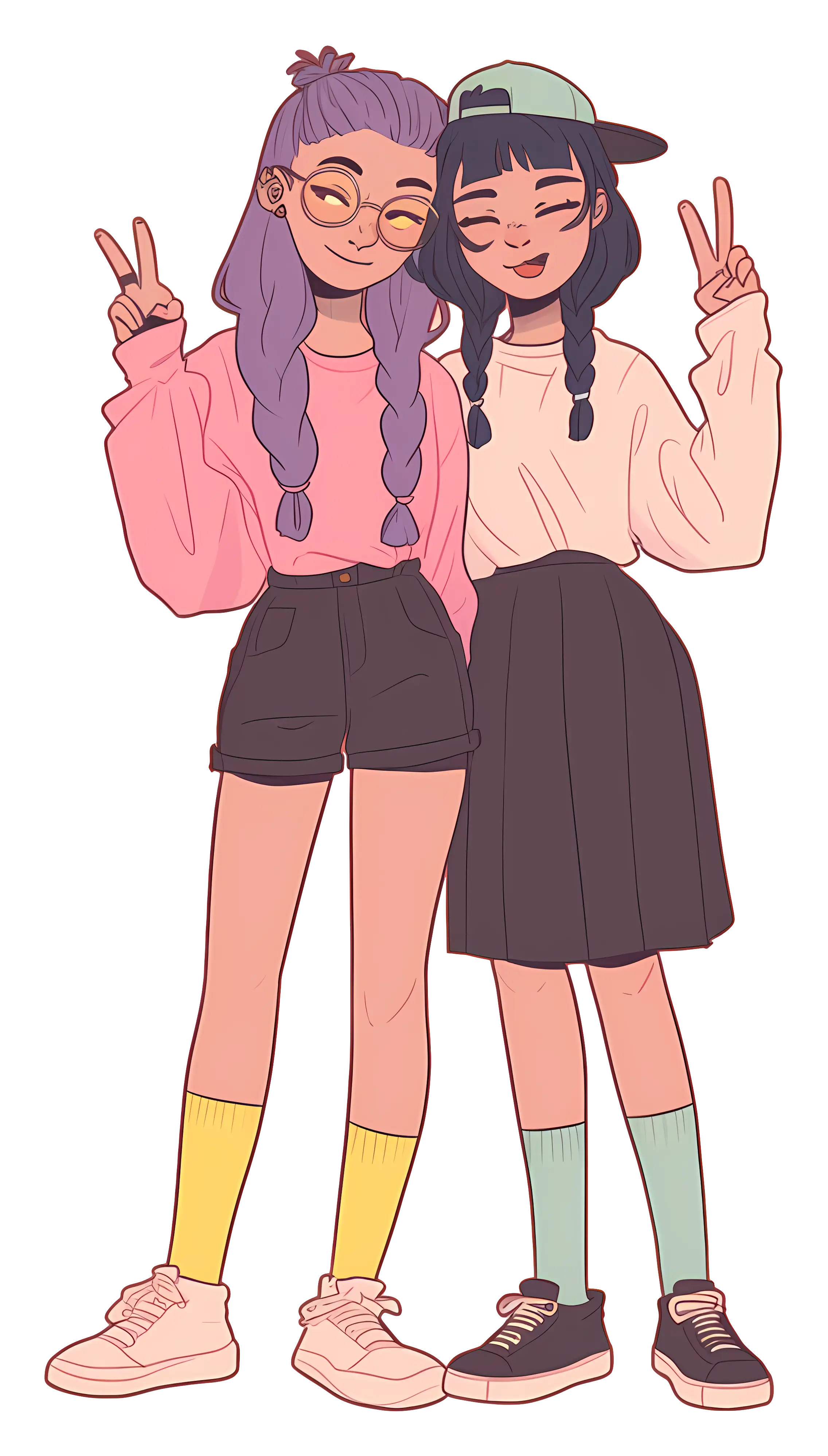 Stylish Girls Peace Gesture Illustration