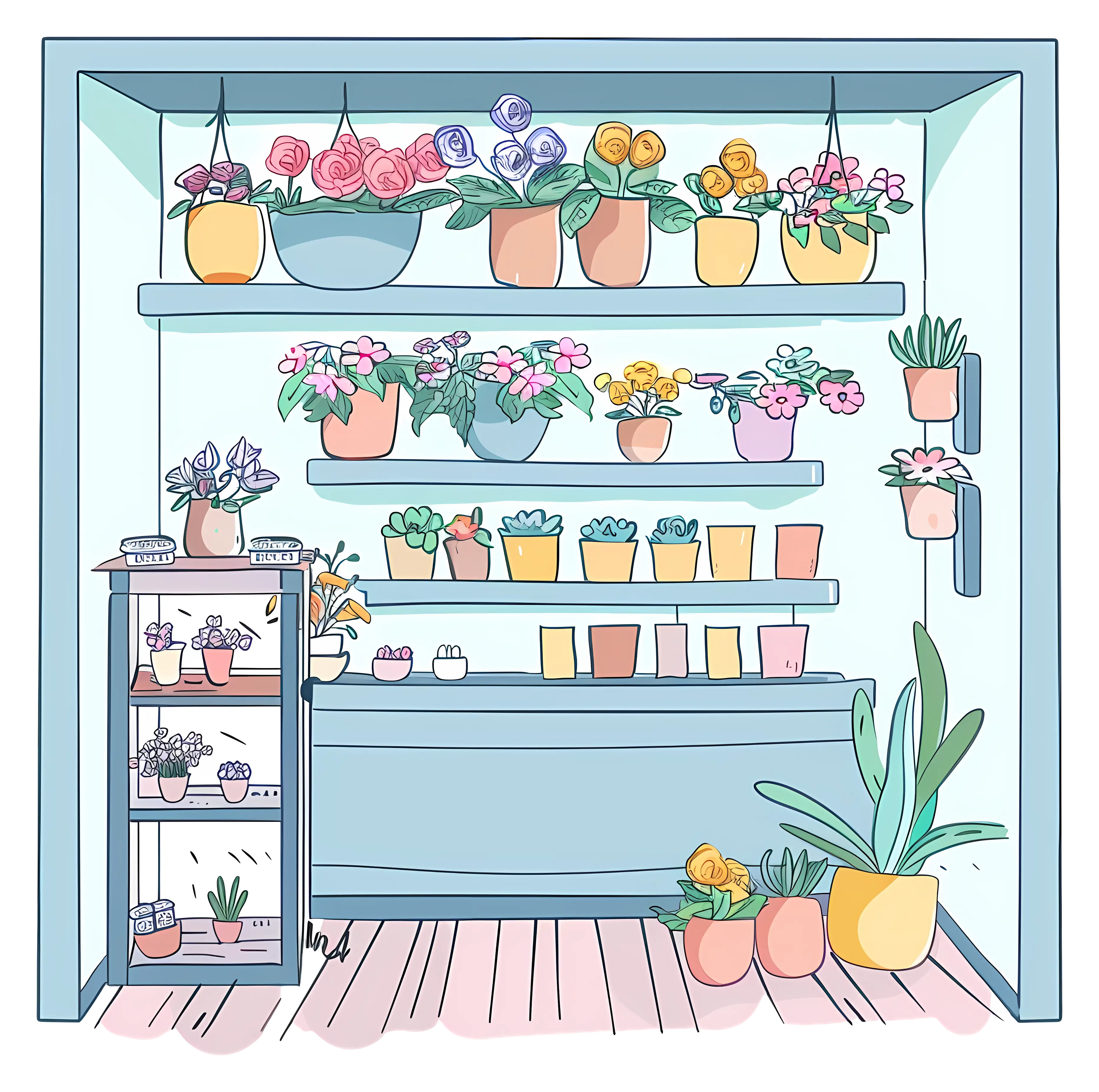 Cute Flower Shop with Various Plants