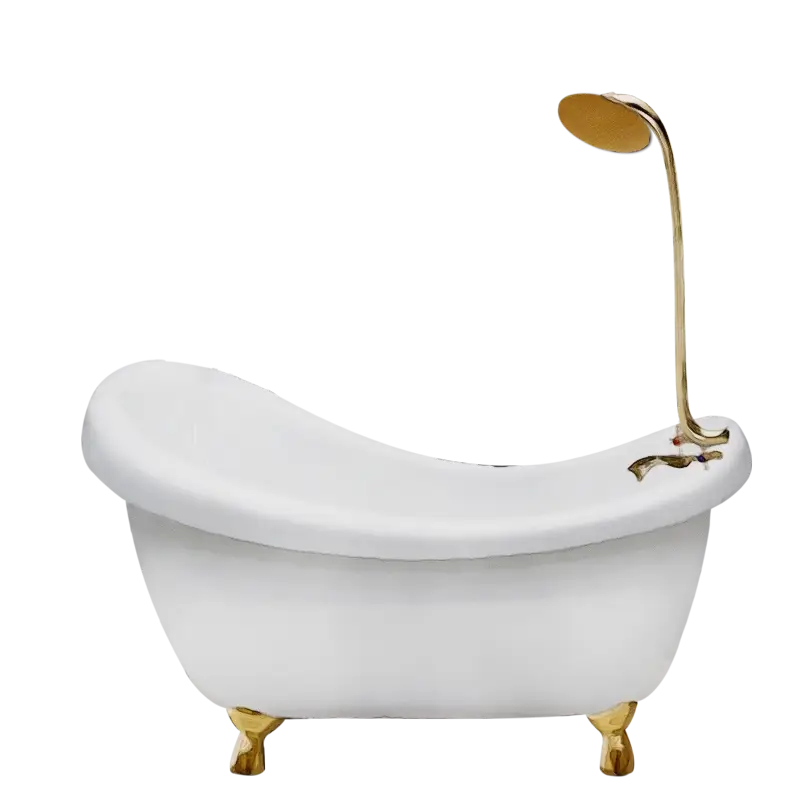 Elegant White Clawfoot Bathtub with Golden Shower Head