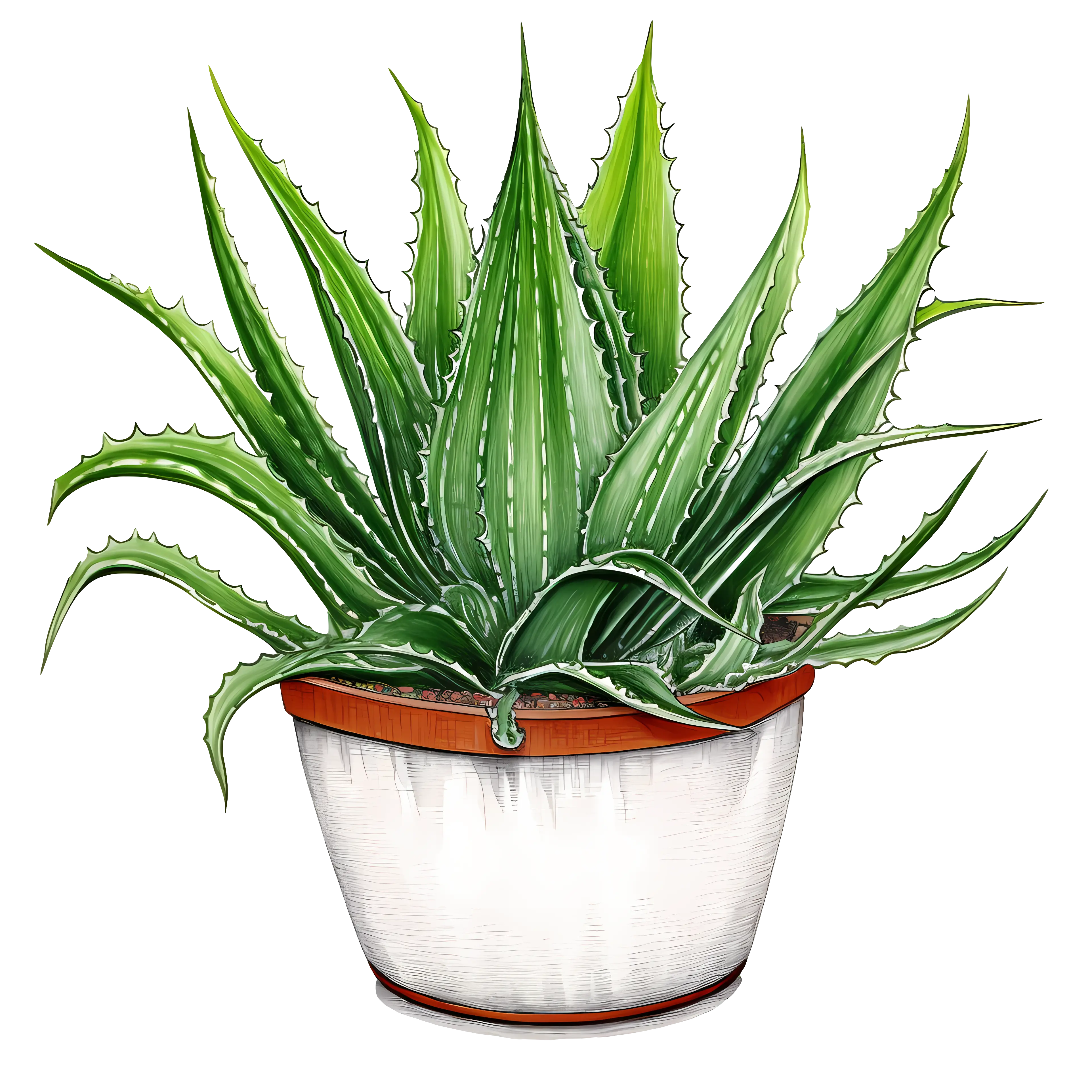 Potted Aloe Vera Plant with Sharp Green Leaves