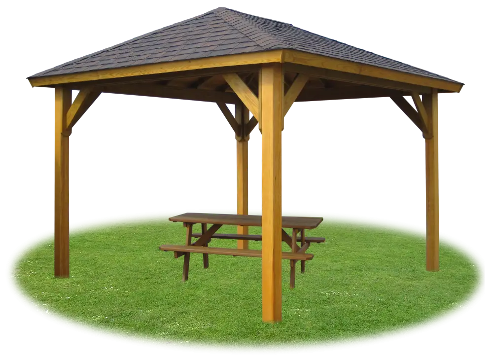 Wooden Gazebo with Picnic Table