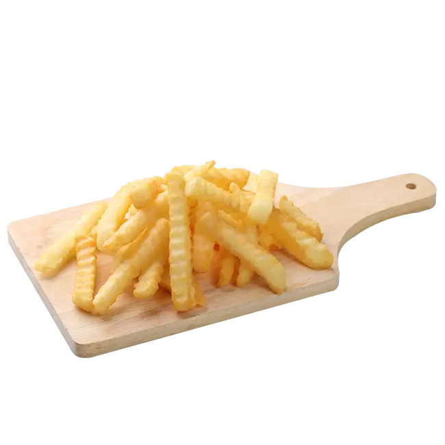 Crinkle-Cut Fries Served on Wooden Board