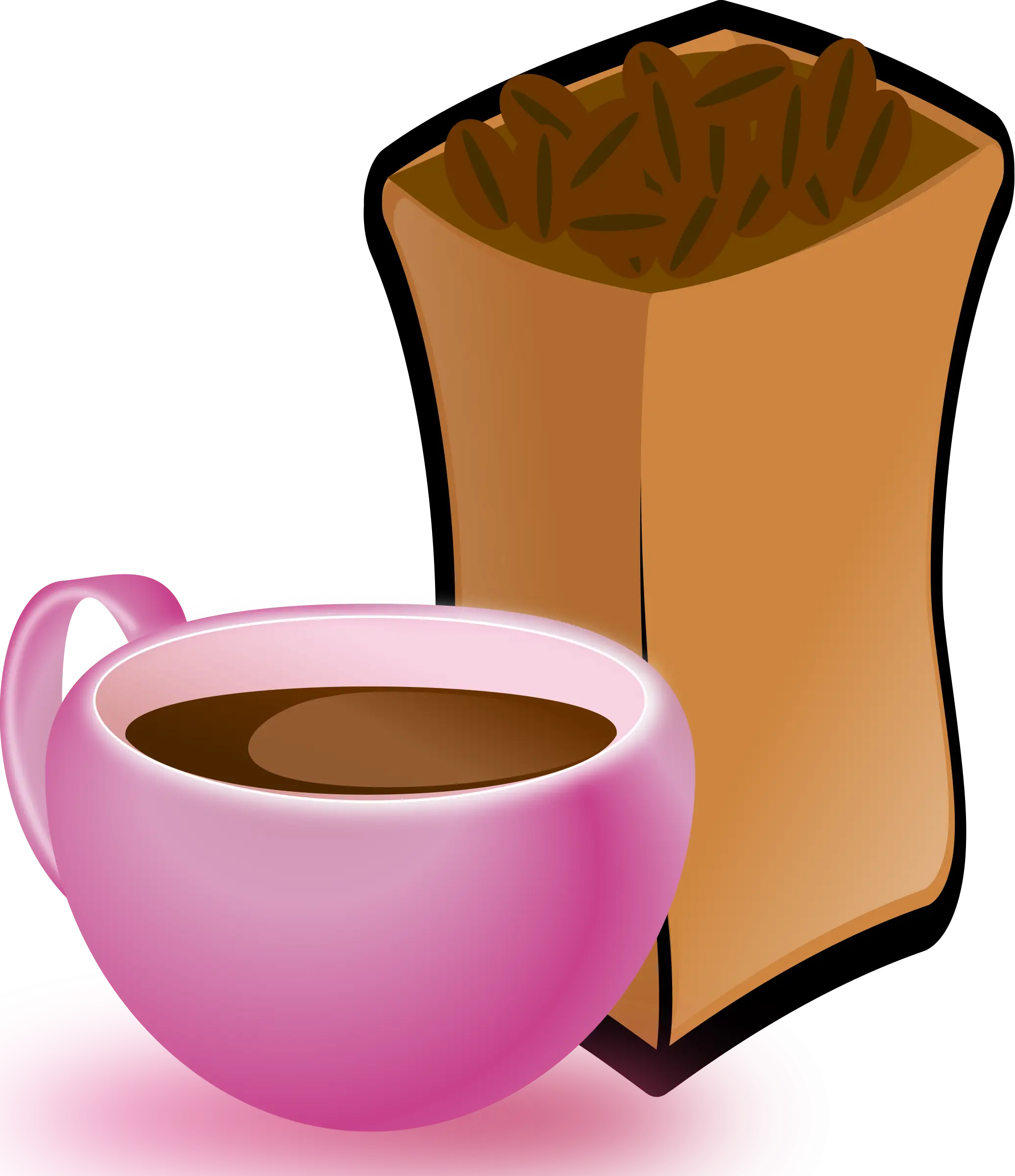 Pink Coffee Cup with Brown Bag of Coffee
