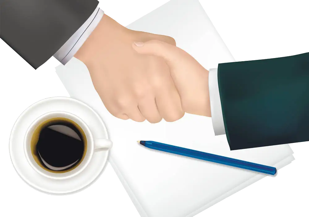 Business Handshake with Coffee