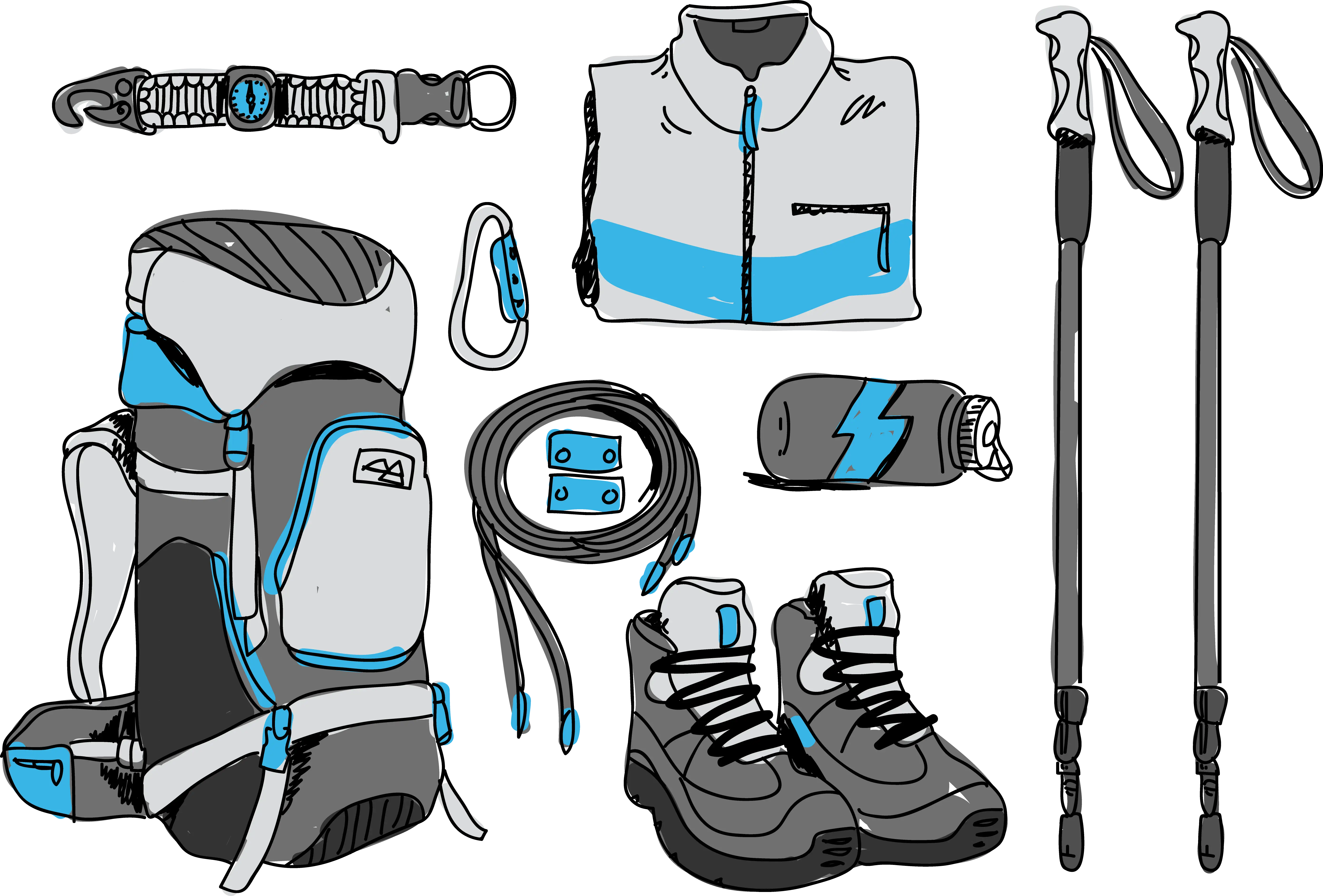 Set of Hiking Gear and Equipment